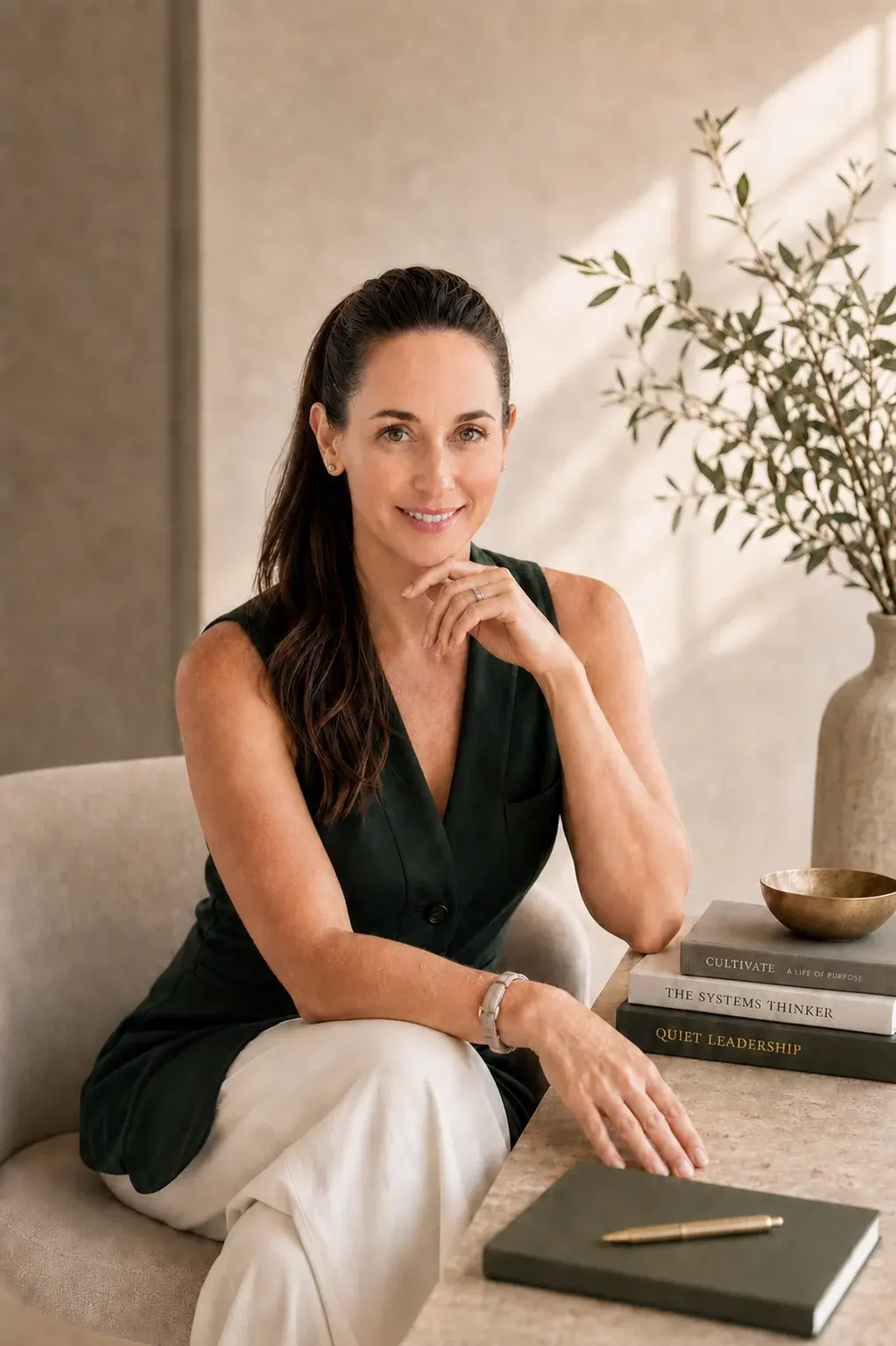 Ashley Shifflett seated at a desk in a bright workspace
